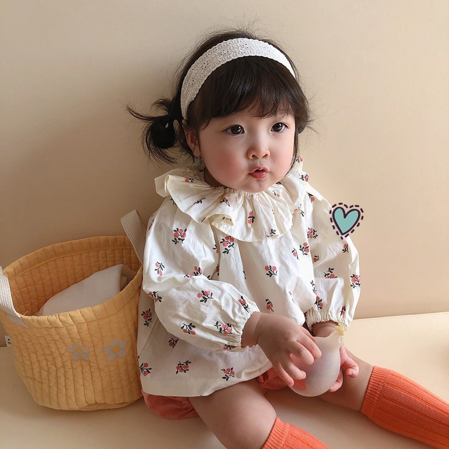 Áo Sơ Mi Tay Dài Cổ Bẻ In Họa Tiết Hoa Nhí Xinh Xắn Thời Trang Xuân Thu Cho Bé