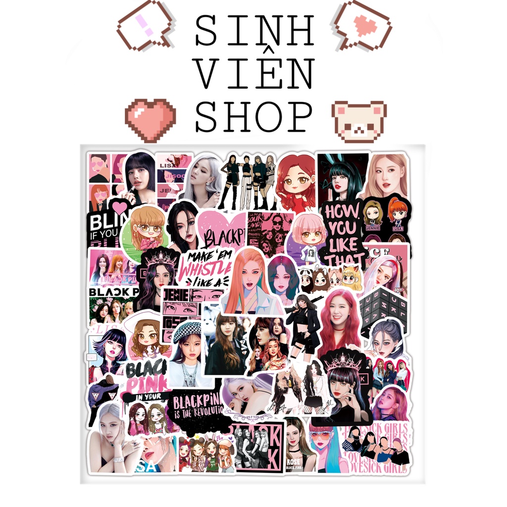 Stickers ban nhạc nữ BLACKPINK Hàn Quốc đủ 4 thành viên 50 miếng không thấm nước Lisa Jisoo Rose Jennie