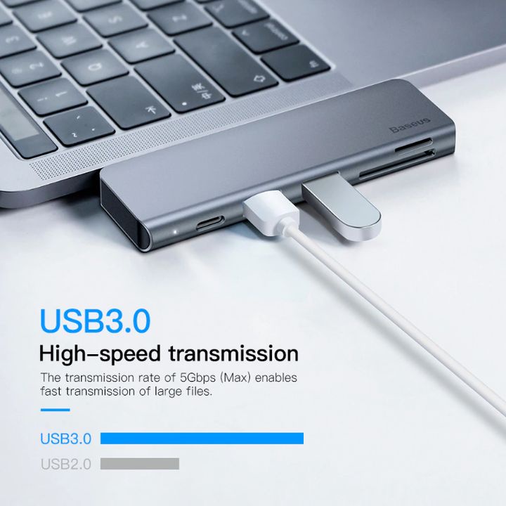 Bộ Hub chuyển đổi 5 trong 1 Baseus Harmonica Type C to USB 3.0, TF/SD Card Reader, Type C PD Adapter cho Macbook Pro/ De
