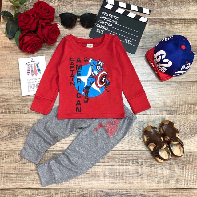 Bộ cotton in hình lính mỹ cho bé trai