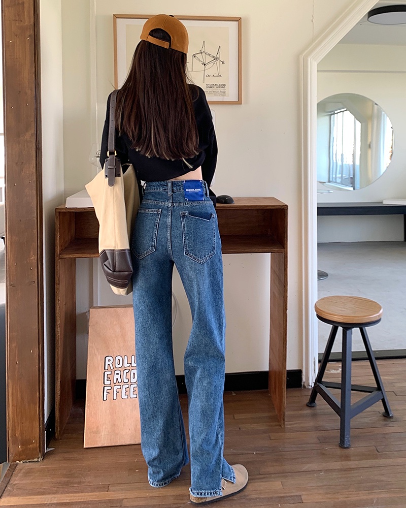 Quần Jean Lưng Cao Ống Rộng Có Túi Màu Sắc Tương Phản 54134