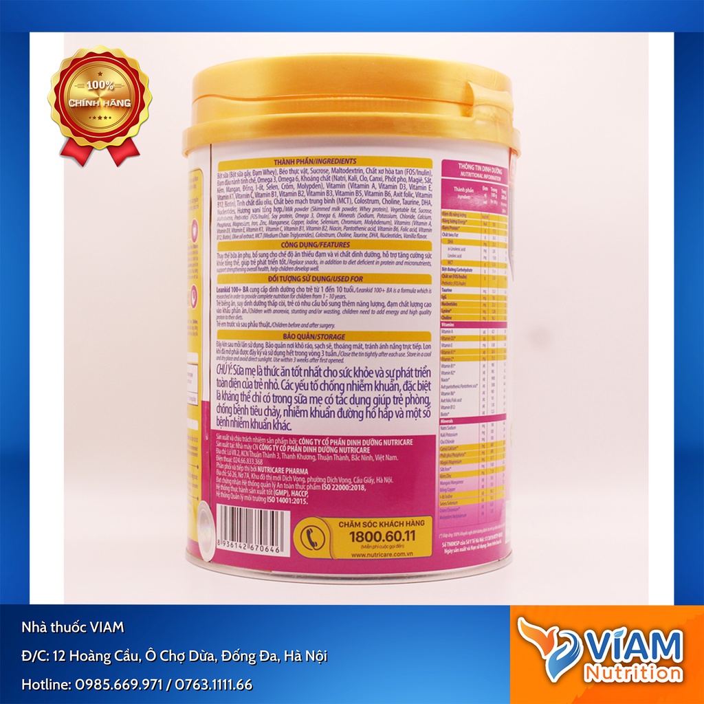 Sữa Lean Kid 100+ BA  400g & 900g - Dành cho trẻ Biếng Ăn
