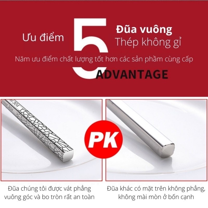 12 Mẫu Đũa Inox 304 Kháng Khuẩn Không Trơn Trượt Hoa Văn Tinh Tế  BUGU SK-P02