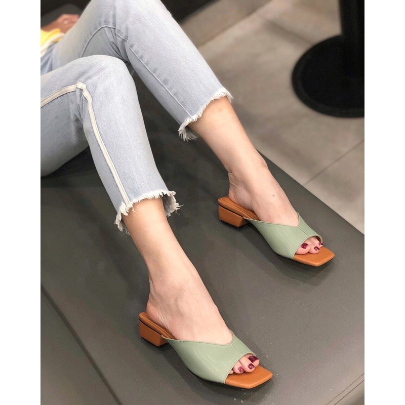 Dép quai cắt lót đệm nâu siêu êm gót 2cm Mys Rosa Factory