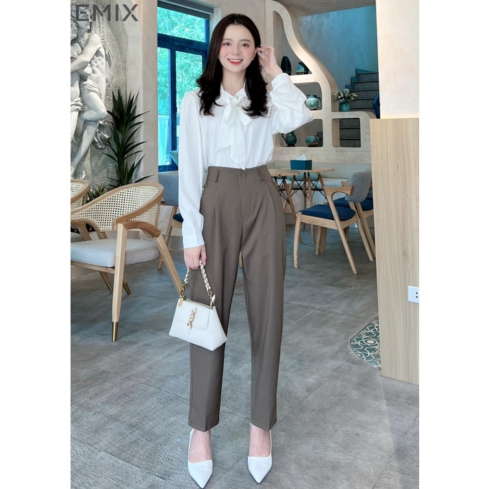 Quần baggy cạp liền kèm beggi EMIX (4 màu), basic, dáng dài, cạp cao, form vừa, triết eo, chất ruby 561