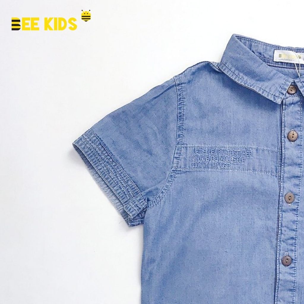 Áo Sơ Mi Bò Trơn Cho Bé Trai Bee Kids Mềm Mại Túi Trước Ngực Cài Cúc Thời Trang (7 - 12 Tuổi) 8AJ01672CX