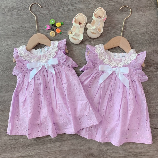 Váy bé gái màu tím cổ phối ren