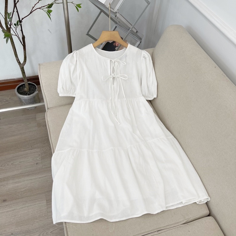 Đầm Babydoll Nữ Buộc Nơ Cộc Tay Dáng Ngắn 🦋 Váy Đũi Lụa Nữ Dây Nơ Dáng Suông 3 Màu 🦋 | BigBuy360 - bigbuy360.vn