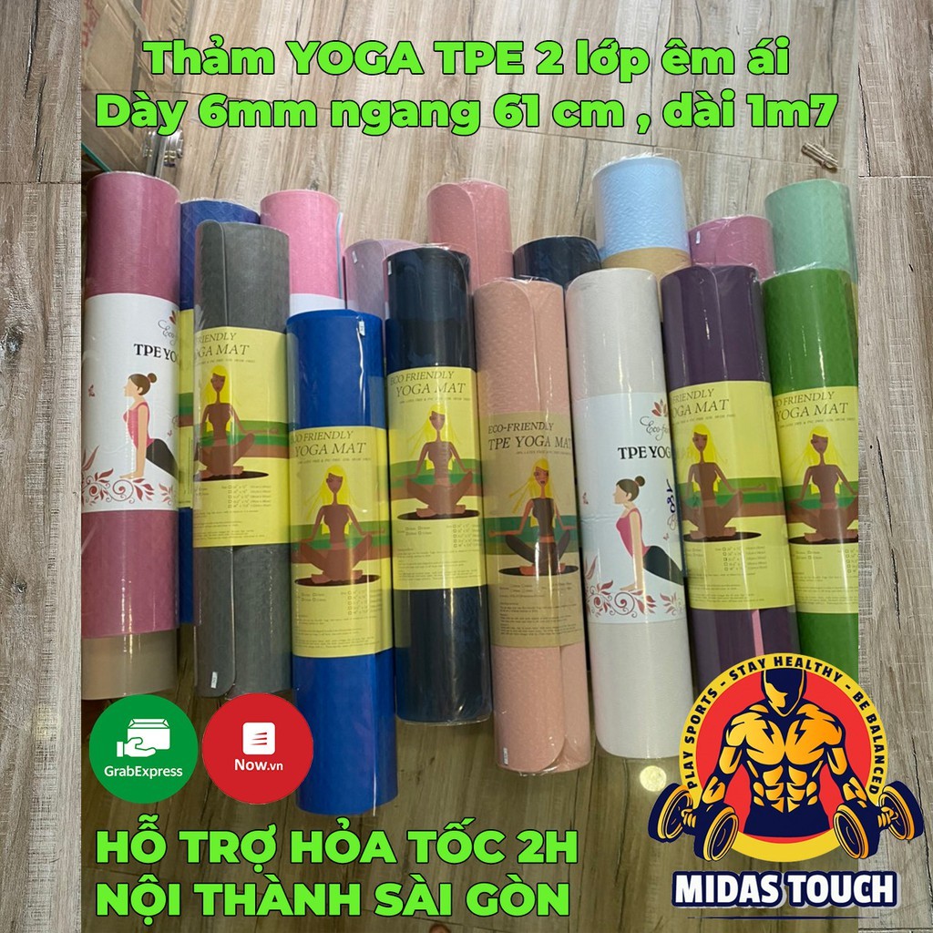 THẢM TẬP YOGA TẬP GYM TẬP THỂ DỤC TẠI NHÀ CHẤT LIỆU TPE 2 LỚP 6MM CHỐNG TRƠN