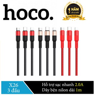 Cáp sạc 3 đầu đa năng-Micro-Type C Hoco X26 dài 1M-Hãng phân phối chính thức