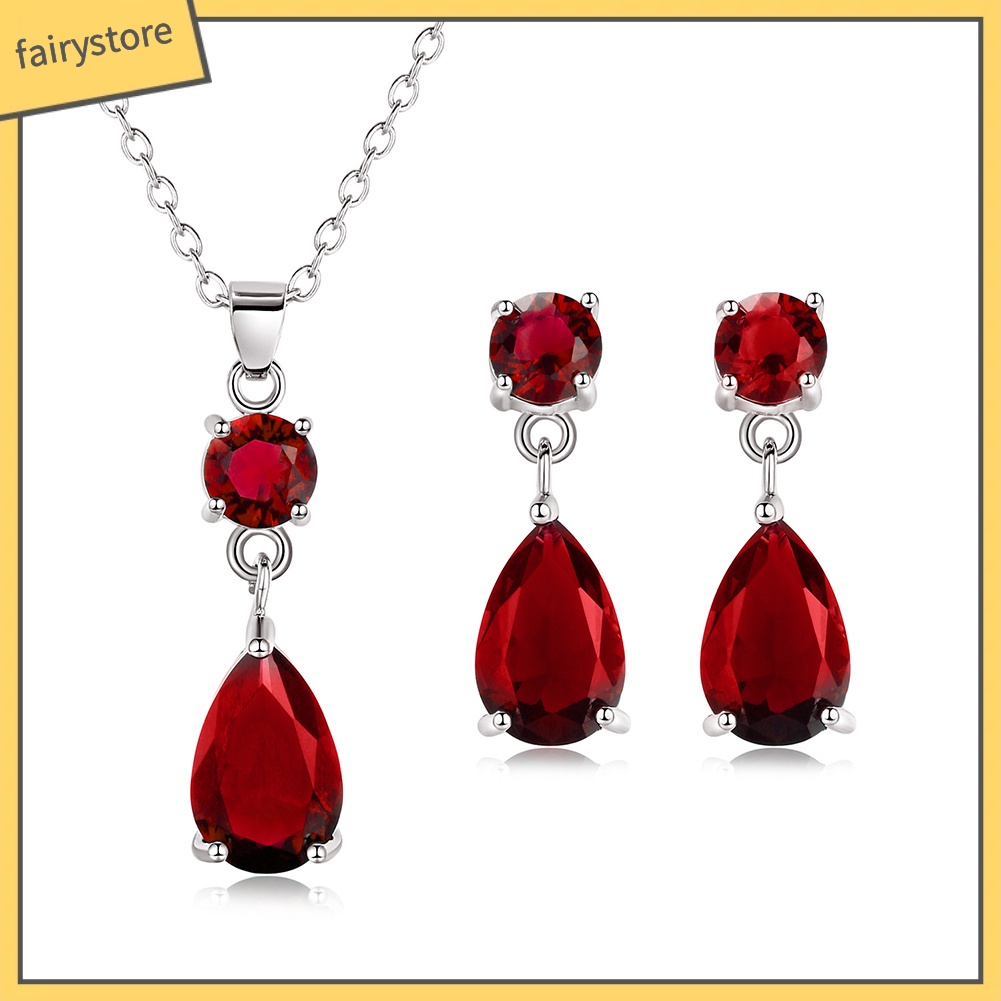 Set dây chuyền và đôi khuyên tai kim loại đính đá thời trang cho nữ