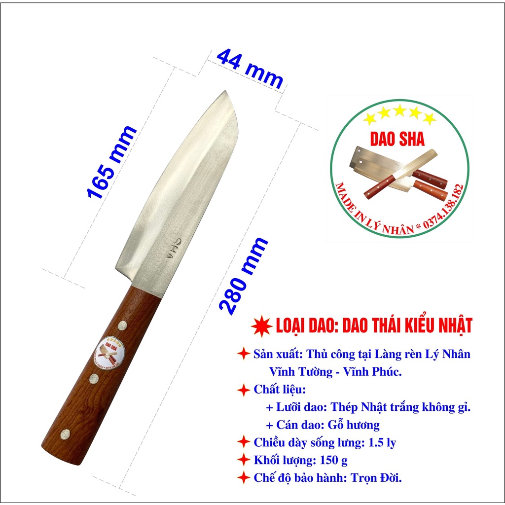 Dao thái nhật, gọt hoa quả bằng thép trắng không gỉ cao cấp - Thương hiệu Làng rèn Lý Nhân