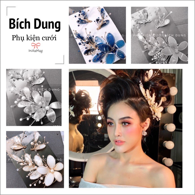 🌈🌈 Mẫu phụ kiện cài tóc cô dâu hoàn toàn mới - mẫu bộ ba bông cánh sơn phủ đẹp lạ nhưng tinh tế và sắc sảo