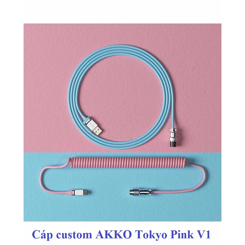 Dây cáp custom AKKO Tokyo Pink dành cho phím cơ - dạng xoắn | USB Type C - Type A | Chính hãng