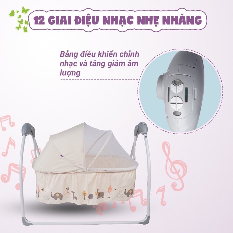 Nôi điện tự động điều khiển từ xa kết hợp nhạc trắng ru ngủ cho bé sơ sinh tới 2 tuổi Mastela SG239