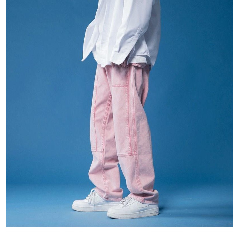 Quần Jean Ống Rộng Màu Hồng Khoai Tây Chiên Phong Cách Hip Hop Thời Trang Mùa Xuân 2021 Mới