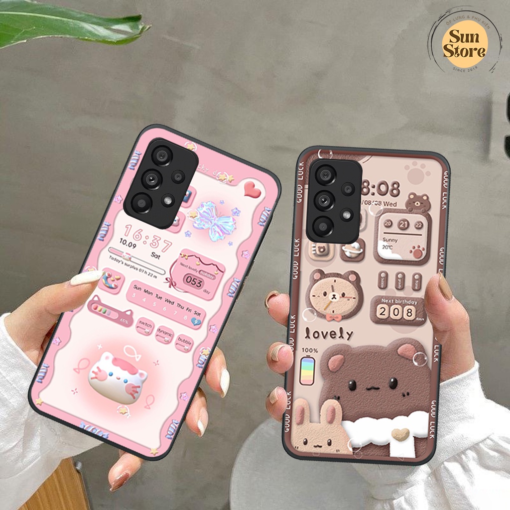 Ốp lưng Samsung A13/ A23/ A33/ A53/ A73 hoạ tiết 3D nền kẻ caro, gấu đáng yêu viền dẻo