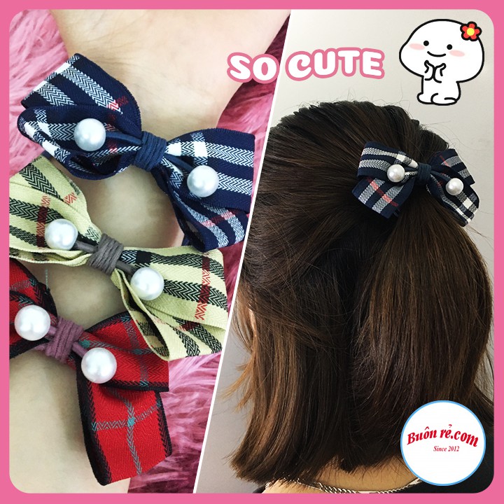 Dây chun buộc tóc nơ kẻ sọc – Nơ cột tóc kẻ caro nhiều màu xinh xắn phong cách Hàn Quốc – Buôn Rẻ - 01206