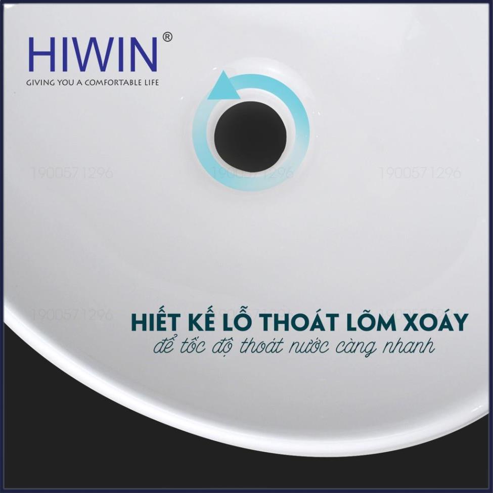 Chậu rửa mặt lavabo sứ cao cấp đặt bàn màu trắng dáng elip độc đáo HIWIN LP-8020