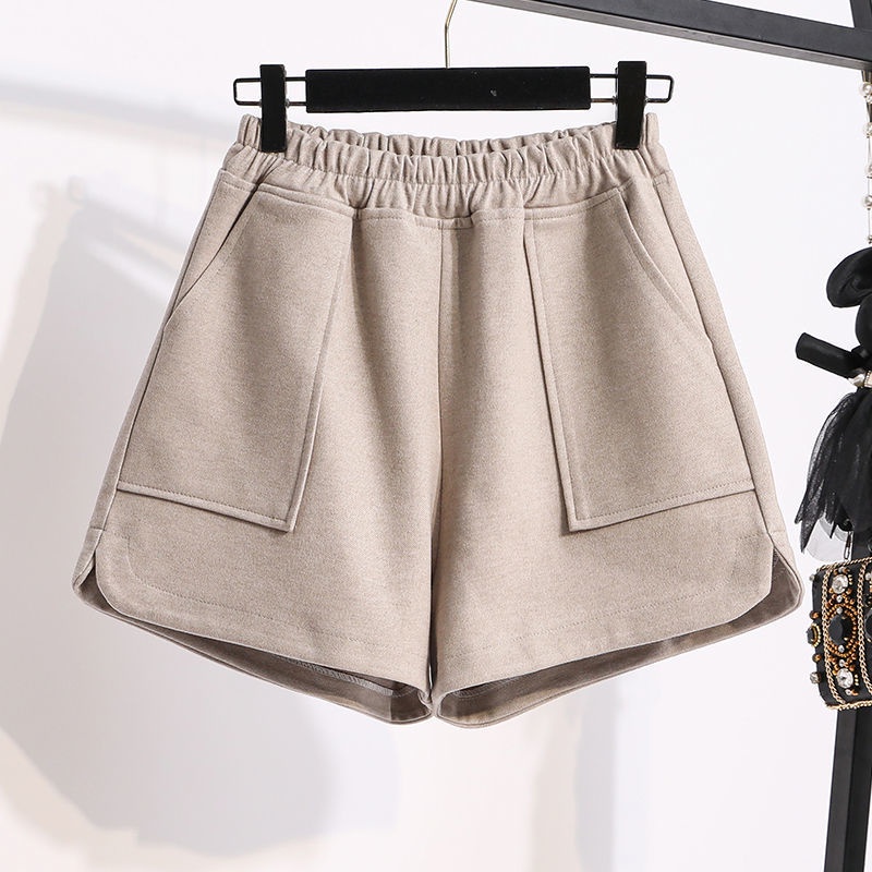 Bigsize 45-150kg-Quần Short Dạ ống rộng Lưng Thun Có Túi Màu Trơn Cỡ Lớn cho Nữ