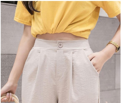 Quần Đũi dáng Baggy dành cho nữ, lưng thun cạp cao [FREE SHIP] dáng 9 tấc - Vải đũi xước