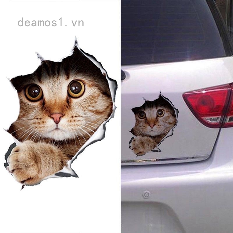 Hình dán con mèo 3D trang trí xe hơi