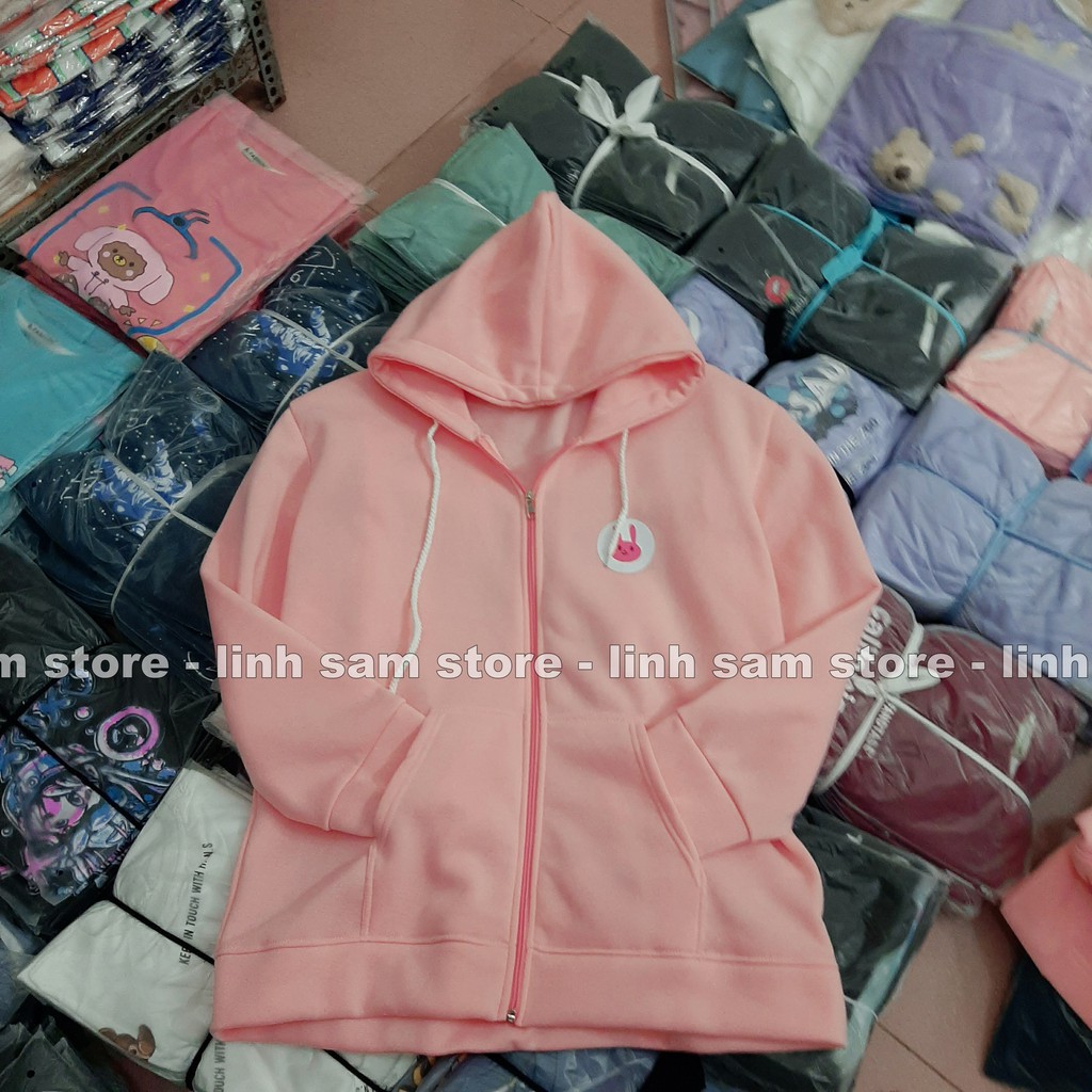 Áo khoác nỉ có mũ - ÁO HOODIE KHÓA KÉO freesize form rộng nam nữ unisex mặc cặp - couple in HÌNH ĐẦU THỎ HỒNG