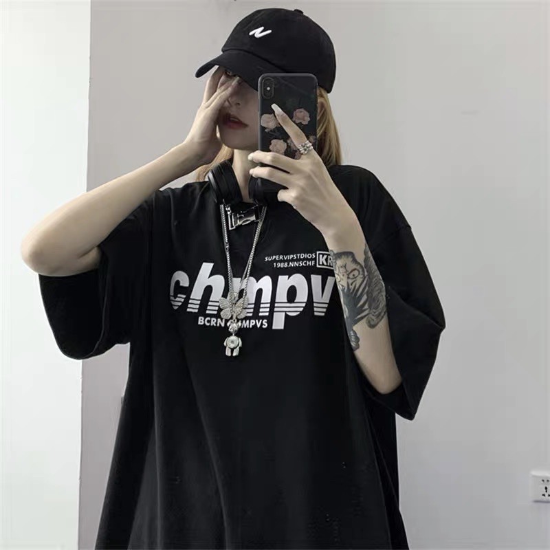 [Mã WASKT410K giảm 10K đơn 50K] Áo thun tay lỡ dáng rộng unisex dưới 75kg - Chmpv | BigBuy360 - bigbuy360.vn