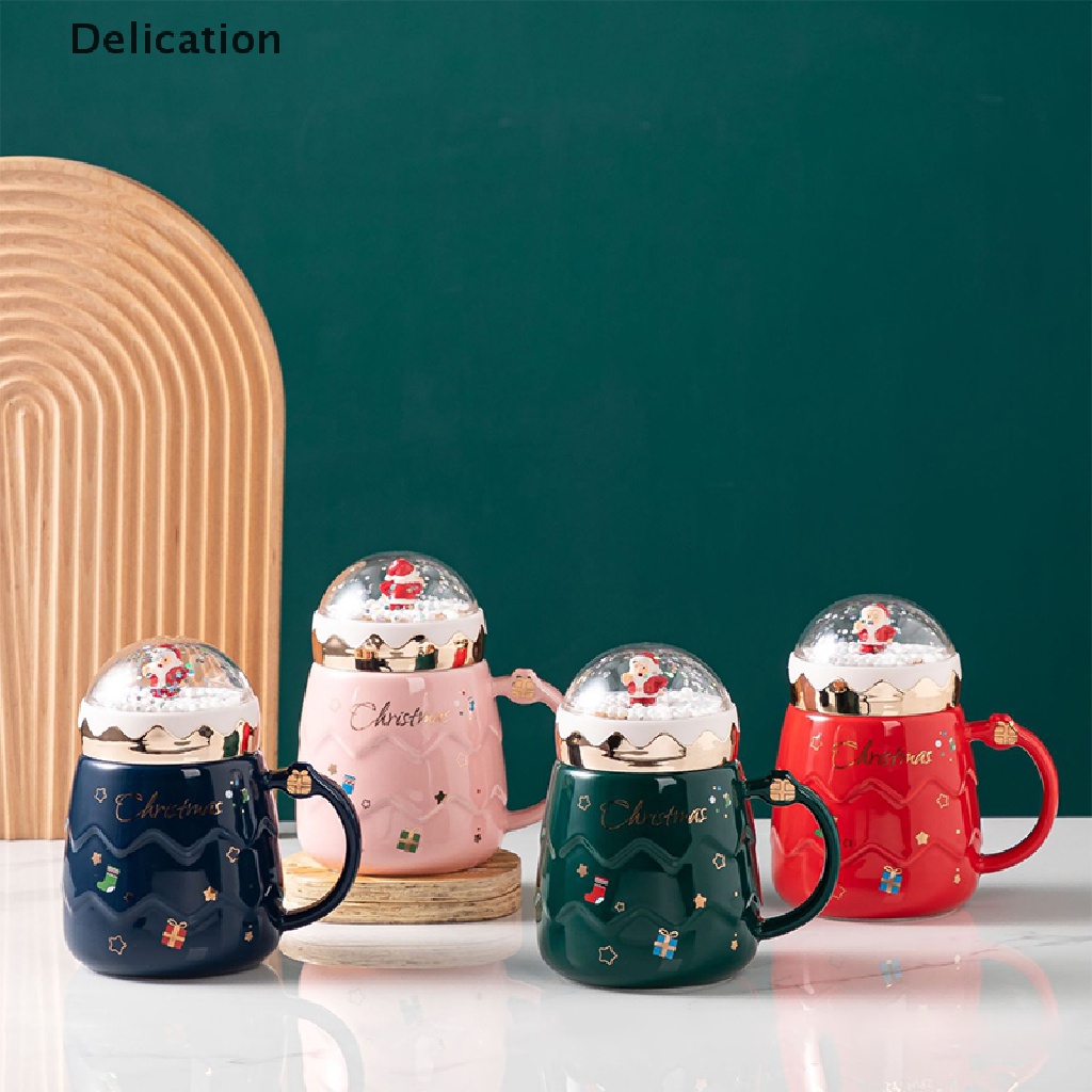 Cốc Uống Nước Bằng Sứ Trong Suốt Có Nắp Đậy In Hình Ông Già Noel Dễ Thương