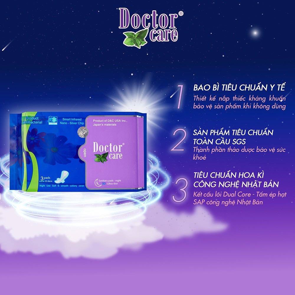Băng vệ sinh thảo dược Doctor Care ban đêm 33.8cm chiết suất thảo dược the mát sảng khoái - Gói 3 miếng (shop Chuongvang