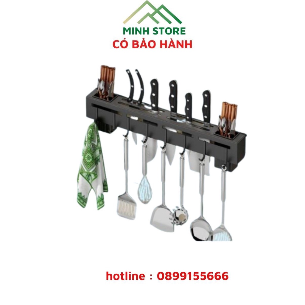 Kệ dao keo dán tường Để Đồ Nhà Bếp Đa Năng Có ống Đựng Đũa và móc treo Muôi Thìa Bằng Thép Không Rỉ