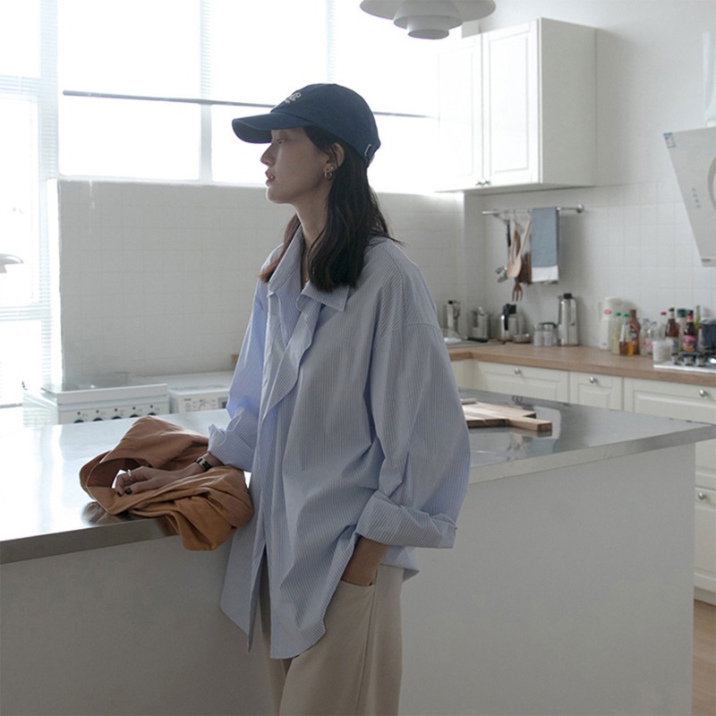 Áo Sơ Mi Tay Dài Chống Nắng Họa Tiết Kẻ Sọc Thời Trang Công Sở Mùa Thu Cho Nữ