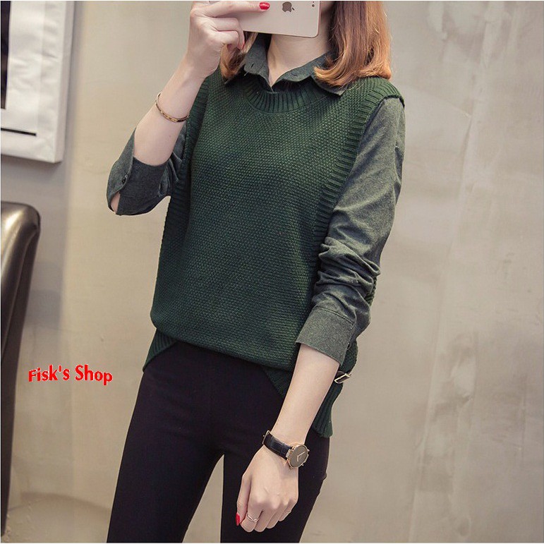 Áo len gile liền sơ mi