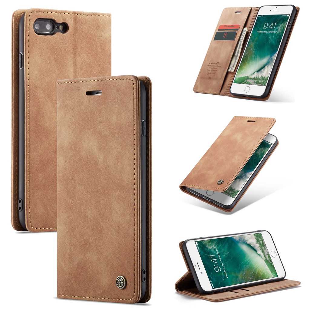 Bao da điện thoại kèm ngăn đựng thẻ phong cách cổ điển sang trọng cho Iphone 5 5s Se / 6 6s 7 8 Plus
