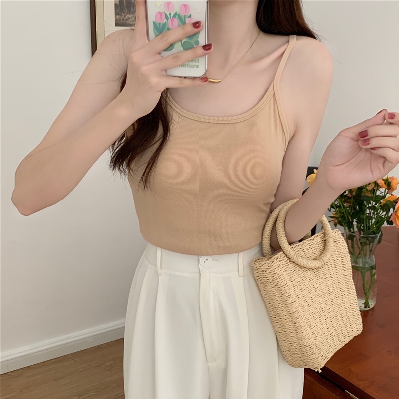 SUXI Áo Hai Dây Màu Sắc Đơn Giản Thời Trang Mùa Hè Cho Nữ