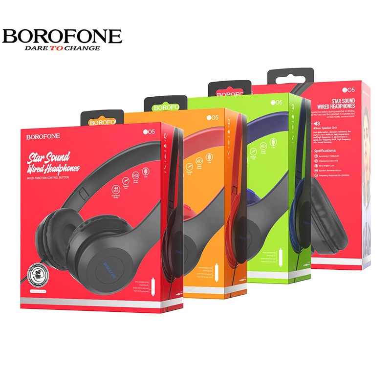 Tai nghe chụp tai BOROFONE BO5 headphone chống ồn nghe hay, dây dài 1.2m, có mic đàm thoại, Jack 3.5mm - Chính hãng