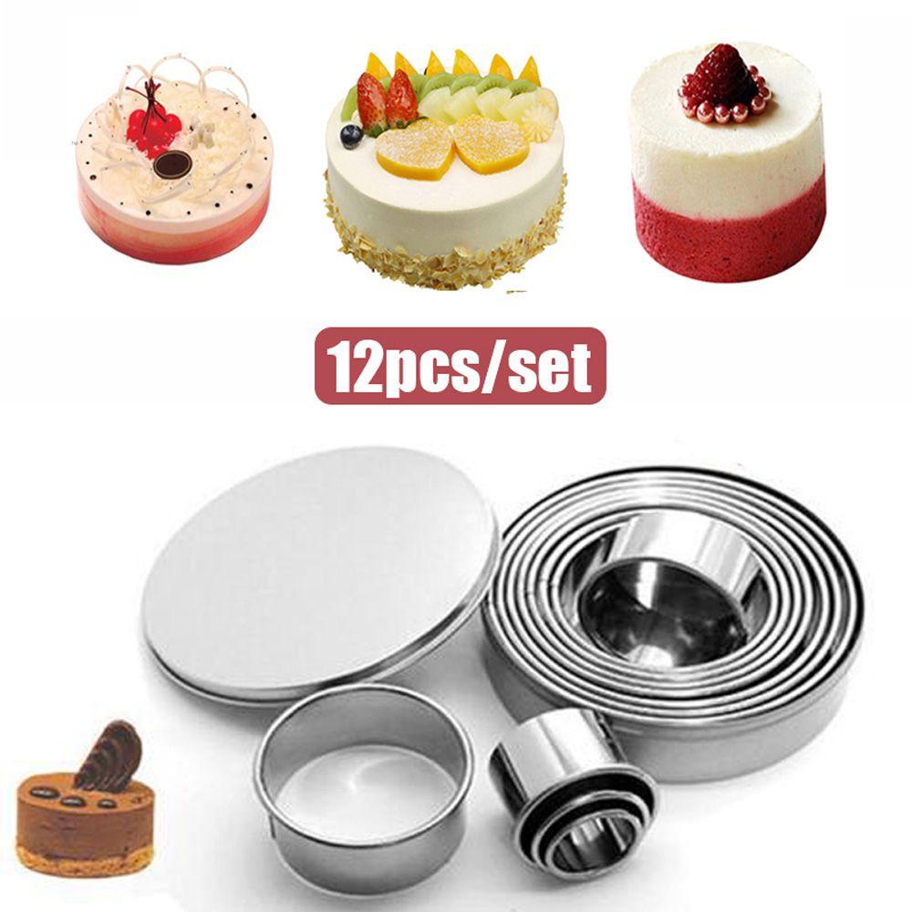 Set 12 Khuôn Làm Bánh Hình Tròn Bằng Thép Không Gỉ