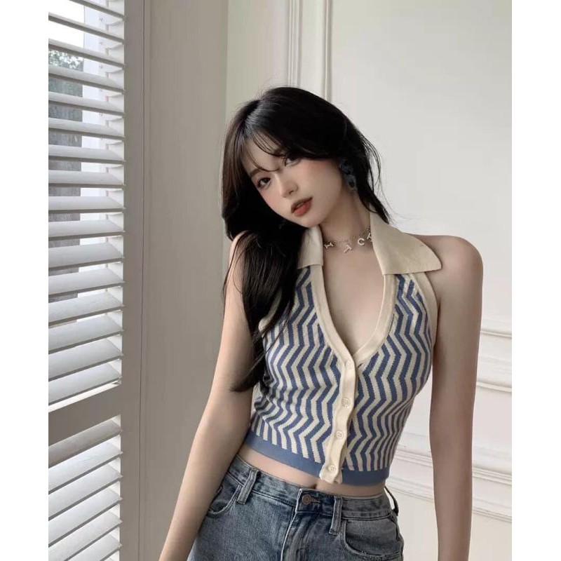 Áo Croptop sơ Mi Yếm Cổ Bẻ Thun cotton chất bo tăm Co Giãn 4 Chiều Đi Biển,Du Lịch,... cực hot trên tiktok mấy ngày qua