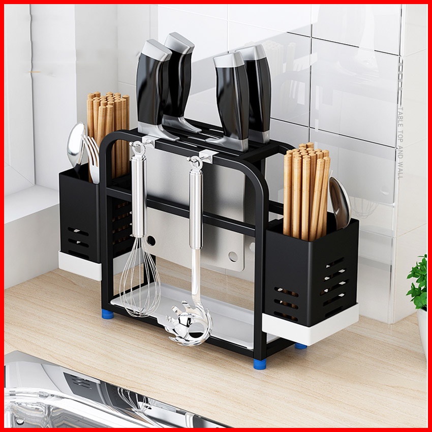 Kệ inox 304 để đũa thìa kích thước 33x10x23cm kèm khay hứng nước bằng nhựa