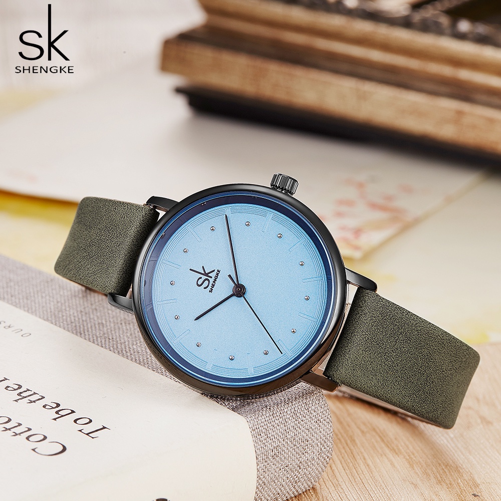 Đồng hồ nữ Shengke đơn giản dây đeo bằng da phong cách retro thời trang