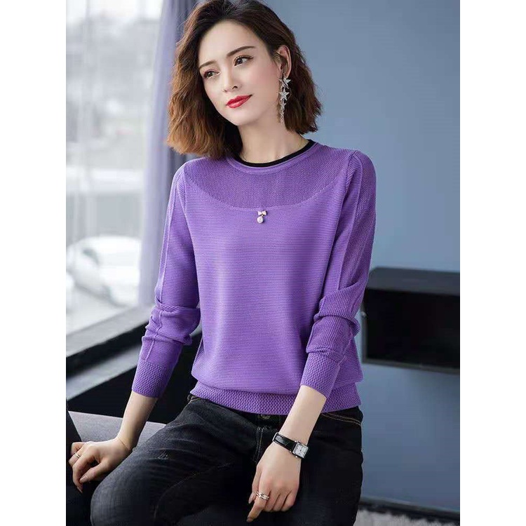 Áo len tay dài cổ tròn phong cách Hàn Quốc thời trang thanh lịch cho nữ