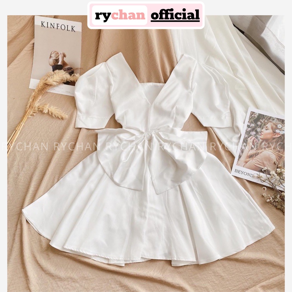 Đầm Váy Nữ Dự Tiệc Cưới Dáng Ngắn Cổ Vuông Nơ Sau Bo Eo Tôn Dáng Cực 2 Kiểu, Đầm Xinh Dịu Dàng [ẢNH THẬT CUỐI] - DX9822