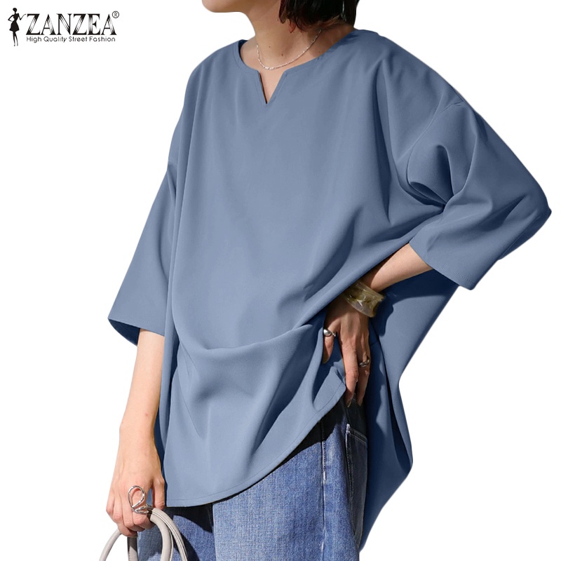Áo sơ mi Zanzea tay dài cổ chữ V phong cách giản dị thời trang Hàn Quốc cho nữ