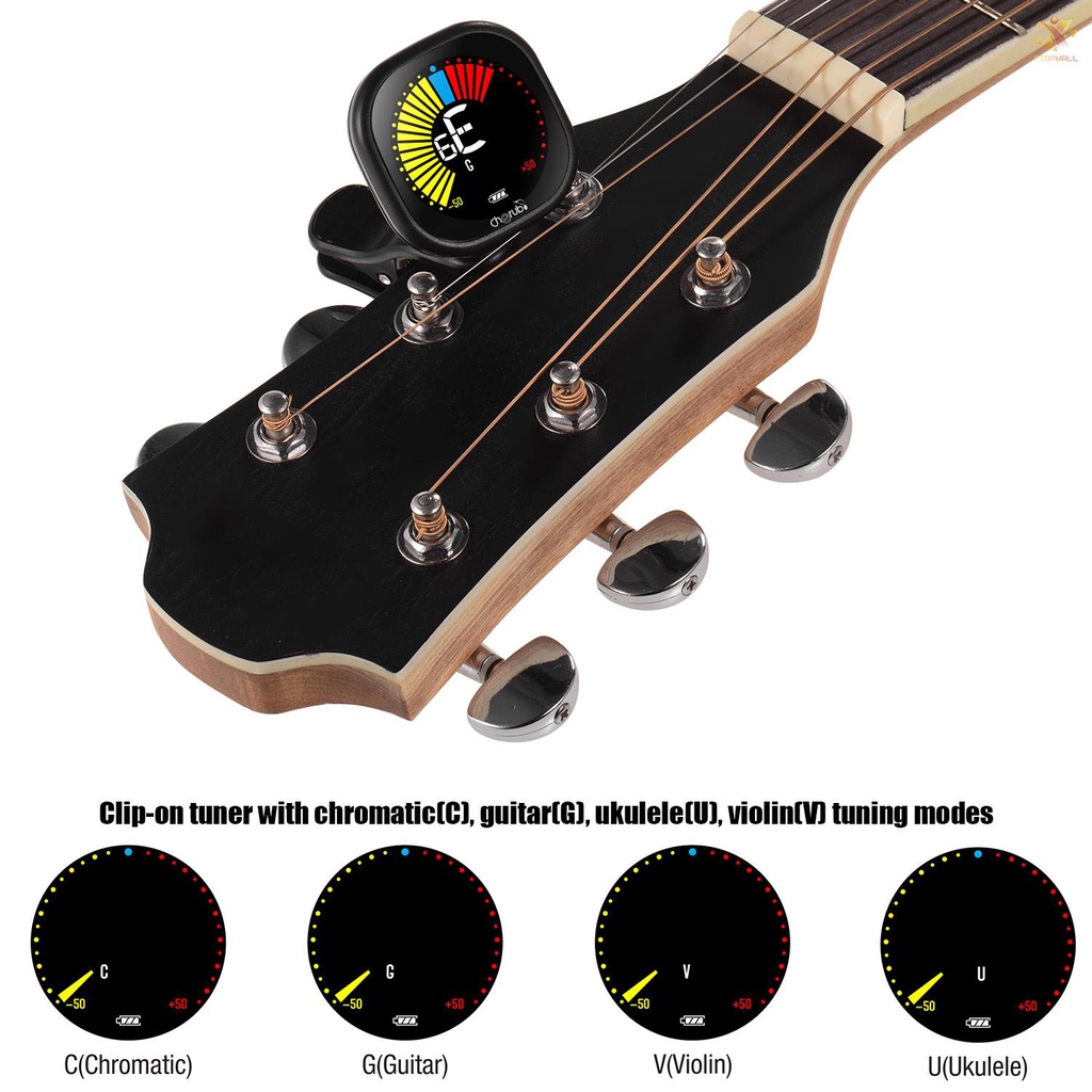 ET Cherub WST-670 Rechargeable Clip-on Guitar Tuner LCD Color Display for Chromatic Guitar Ukulele Violin Built-in Battery with USB Charging Cable