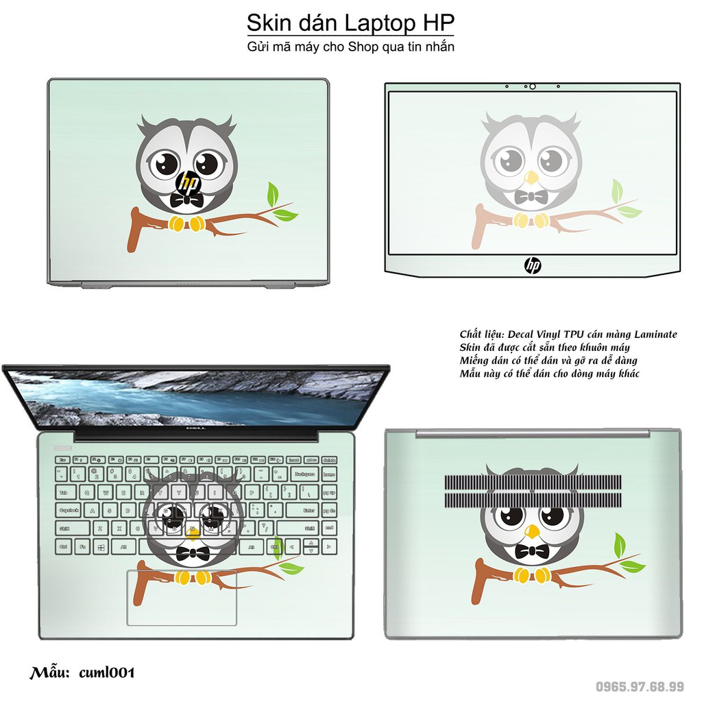 Skin dán Laptop HP in hình Cú mèo (inbox mã máy cho Shop)