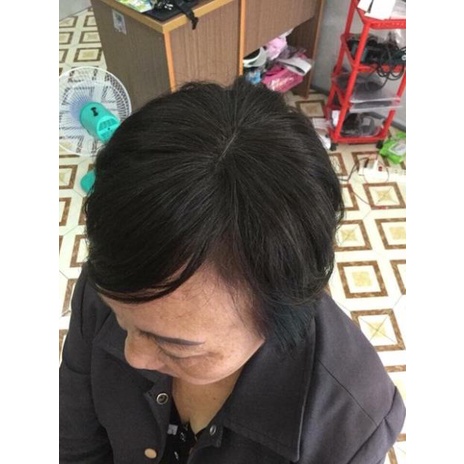 Tóc giả trung niên mái dài che hói, phủ bạc chân tóc sợi tơ mềm mượt, dài 35cm.