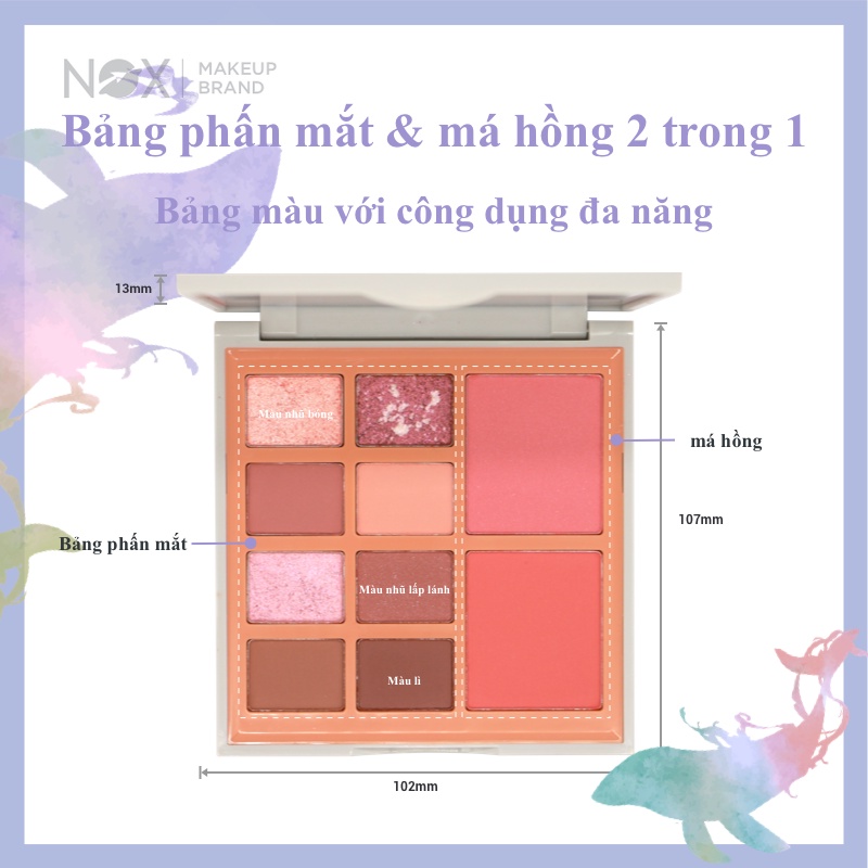 Bảng phấn mắt tích hợp phần má hồng NOX thiết kế 2 trong 1 lâu trôi 10 màu 13.8g | BigBuy360 - bigbuy360.vn