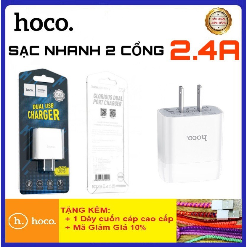 [Mã ELMSM3 giảm 20K đơn bất kì] Cốc Sạc Nhanh 2 Cổng 2.4A Hoco C73/C73A Hàng Chính Hãng - Bảo Hành 12T