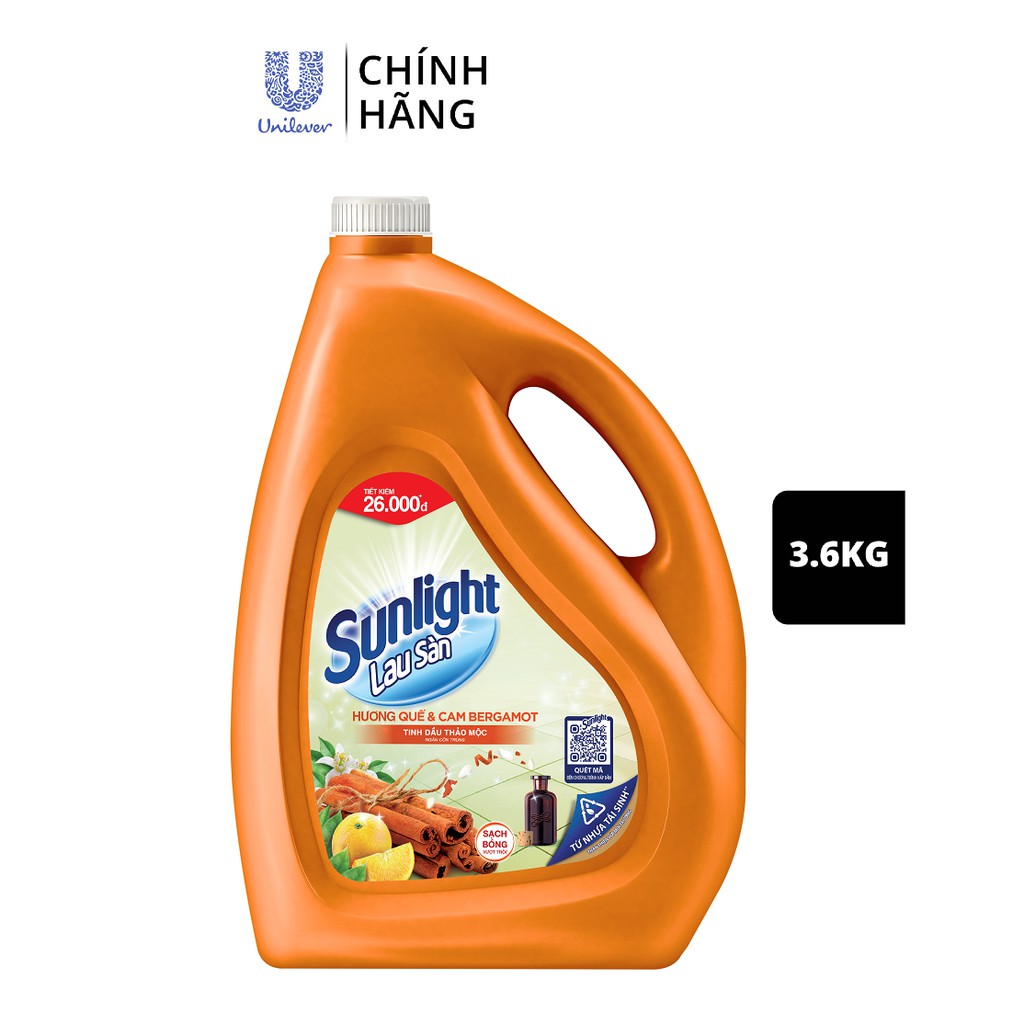 Nước lau sàn Sunlight BIOSHIELD Ngăn côn trùng hiệu quả | Chai 3,6 KG | Chanh Yuzu & Sả | Quế & Cam Bergamot