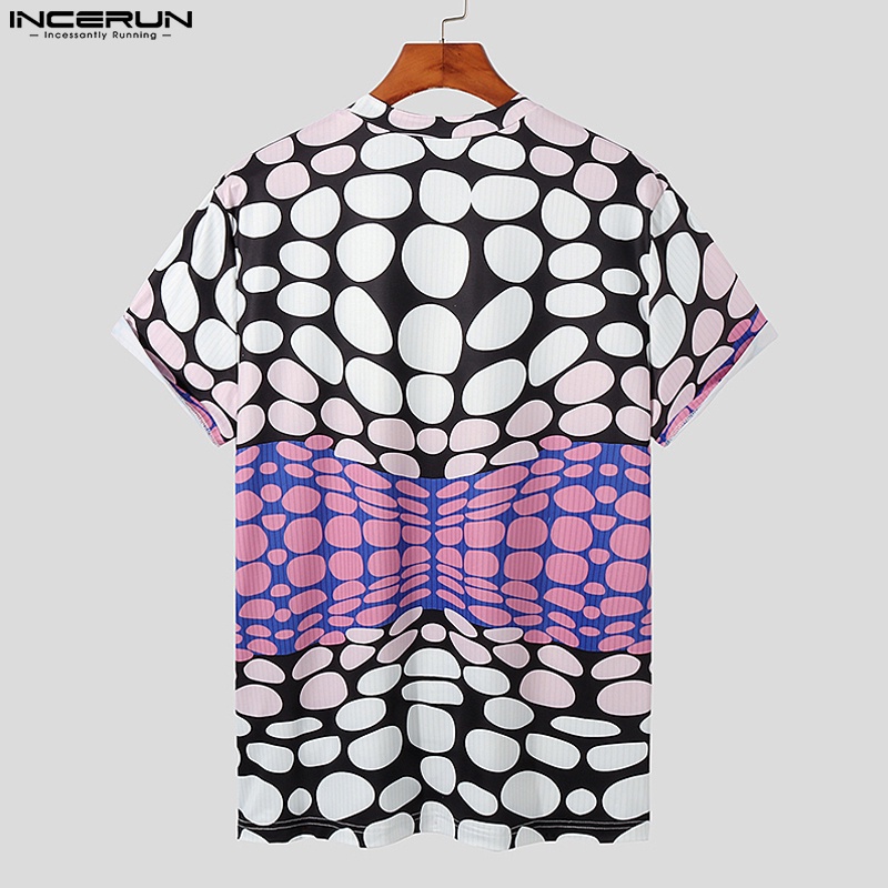 Áo thun INCERUN tay ngắn cổ tròn họa tiết chấm bi phong cách phương Tây thời trang mùa hè cho nam